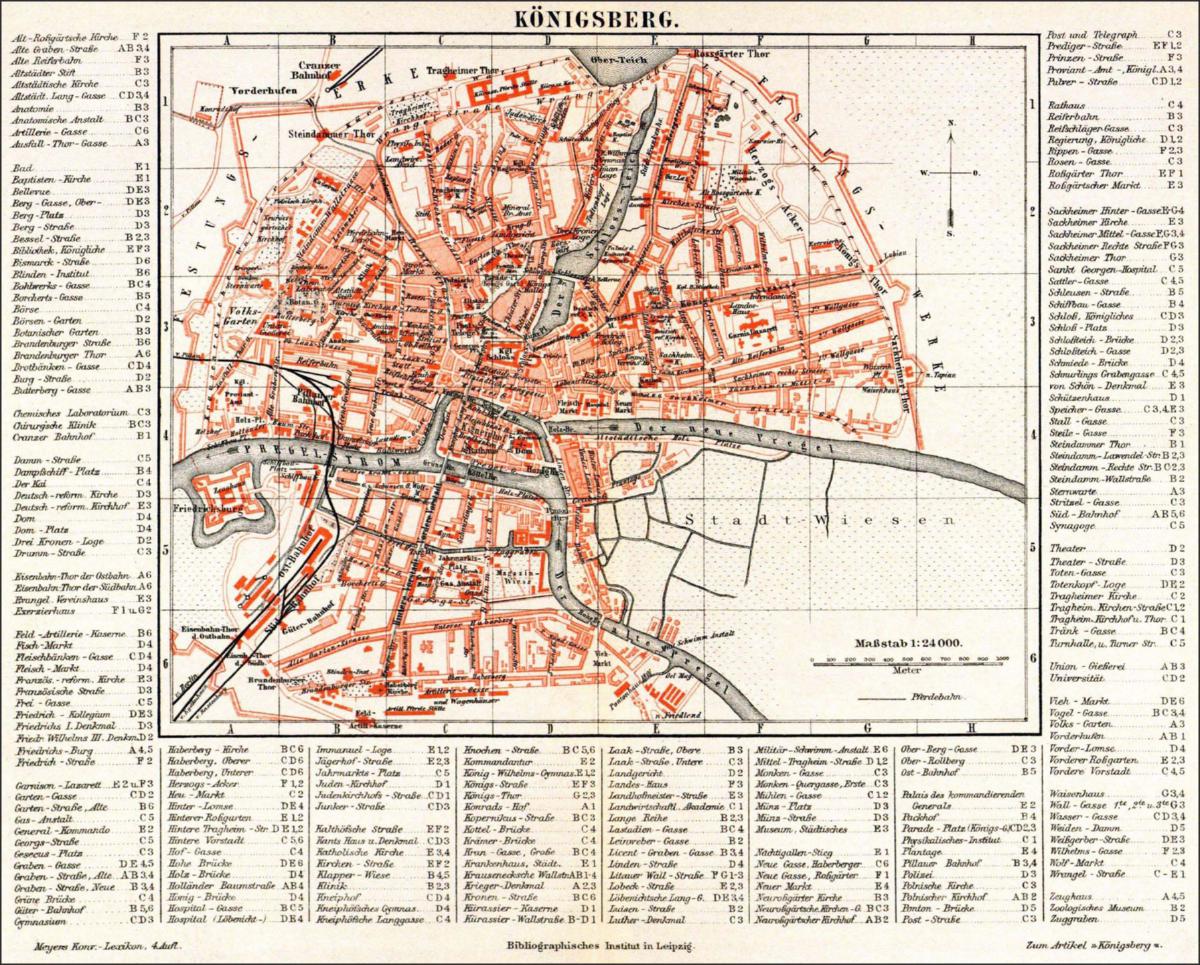 Stadtplan von Königsberg mit Straßenverzeichnis, 1887