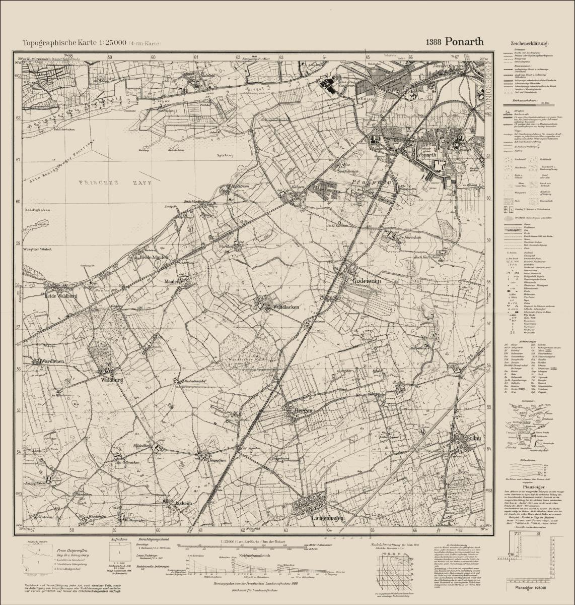 Topographische Karte Königsberg Ponarth, 1908