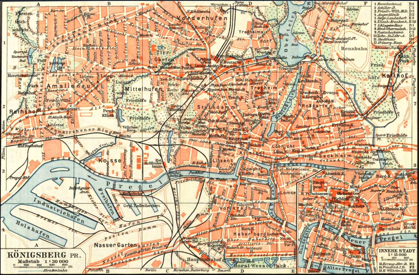 Stadtplan Königsbergs Innenstadt, 1910