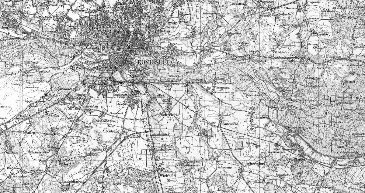 Karte von Königsberg mit südlichem und östlichem Umland, 1938