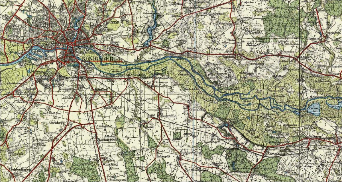 Kartenübersicht von Königsberg mit südlichem und östlichem Umland, 1940
