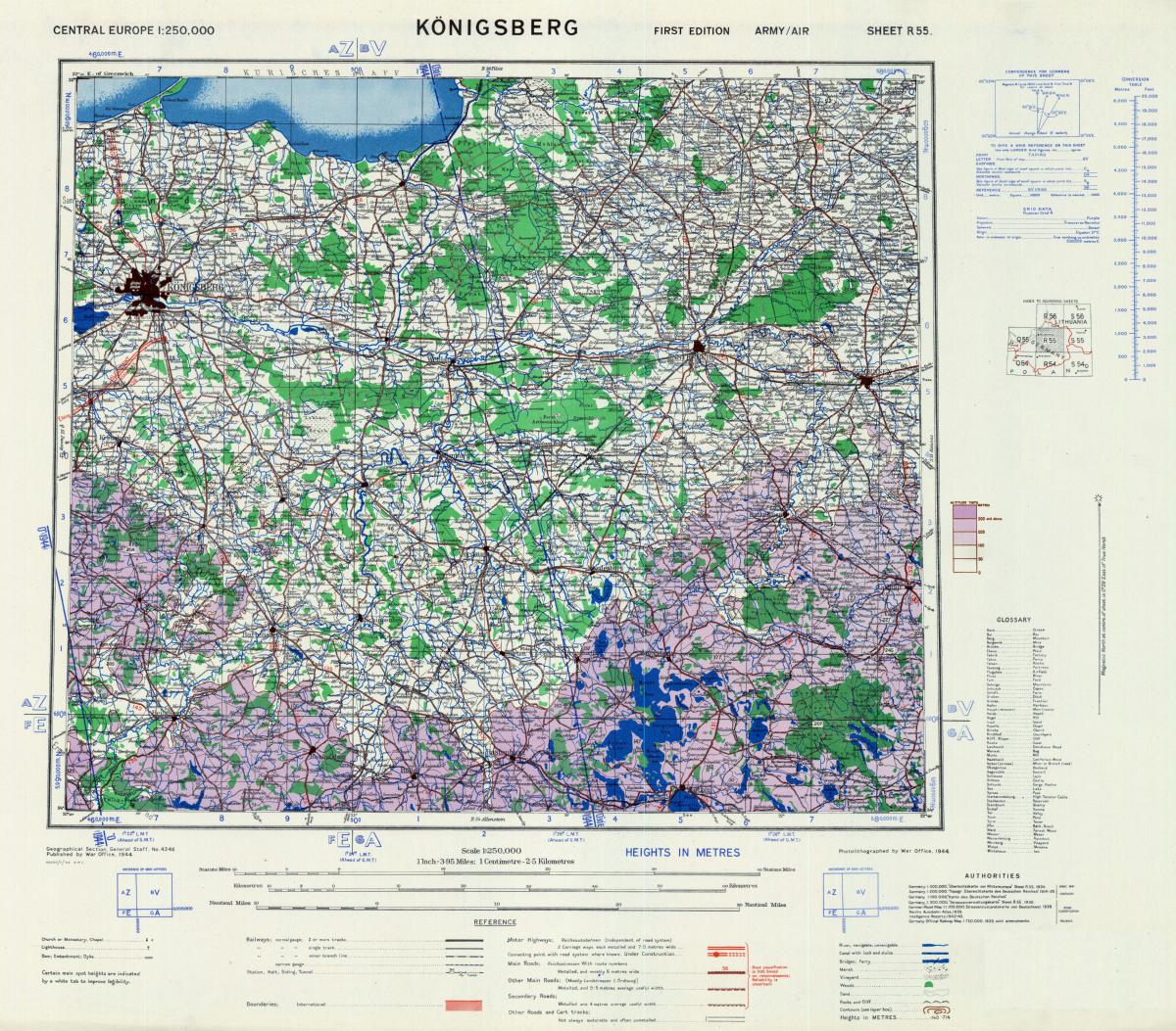 US-Landkarte von Königsberg und östlichem Ostpreußen, 1944