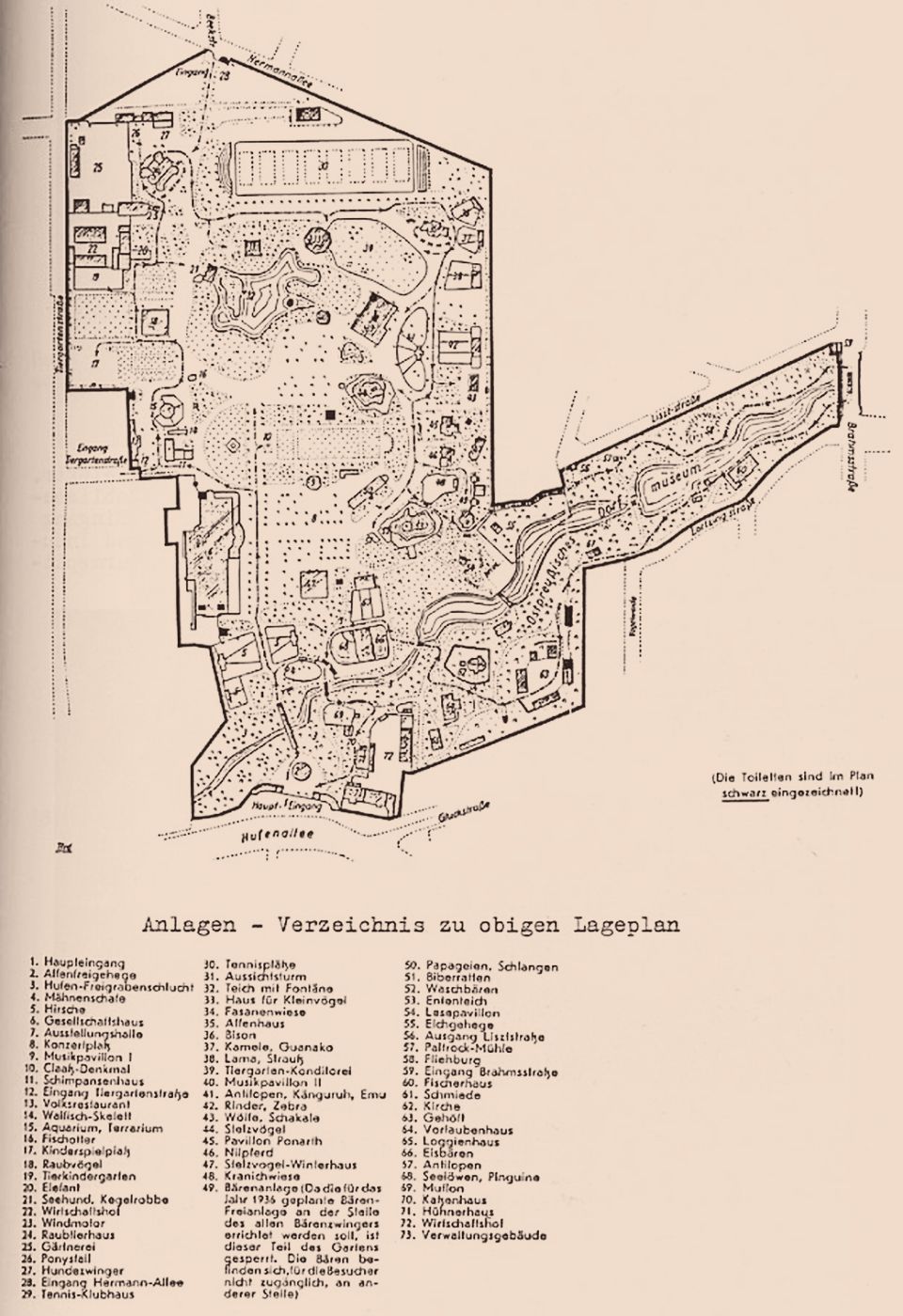 Lageplan des Königsberger Tiergartens, 1938