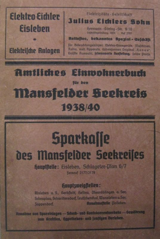 Die Einwohner von Helfta aus dem amtlichen Einwohnerbuch für den Mansfelder Seekreis (E-Buch), 1938/40)